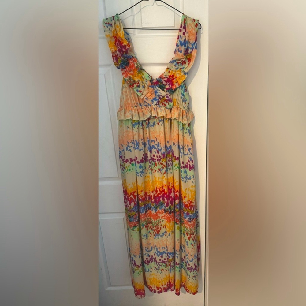 H&M Garden Collection maxi dress floral ruffles peasant empire flowy wedding US8